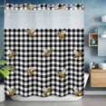 thumbnail image 2 of Bee No Hook Shower Curtain with Snap in Liner Country Bees Black White Buffalo Plaid Checkered Farmhouse Waterproof Bathroom Shower Curtain with See Through Top Window for Bathtub 72" x 78", 2 of 9