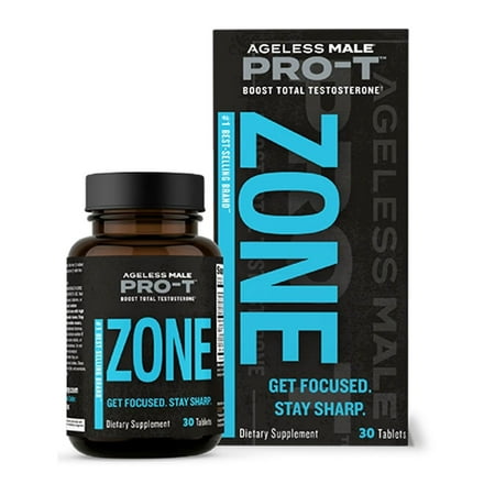 Ageless Male Pro-T Zone, Total Testosterone Supplement Booster with Ashwagandha, 30 Tablets