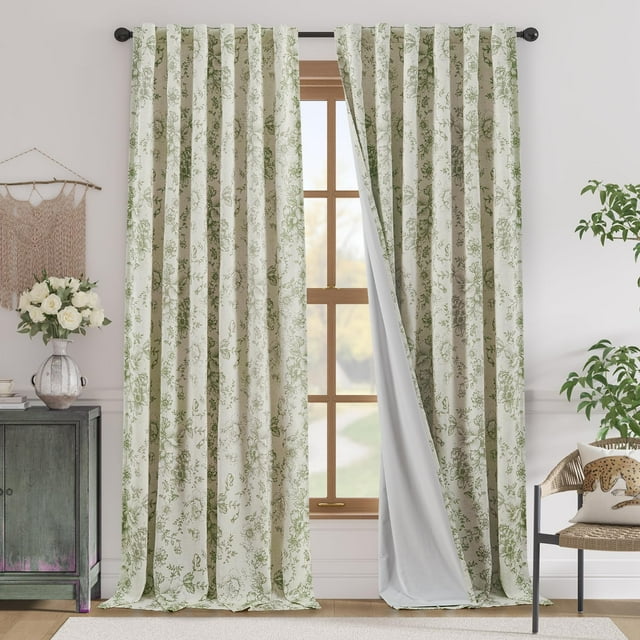 Cortina opaca Jinchan, mezcla de lino, diseño floral, 127 x 244 cm, 2 paneles