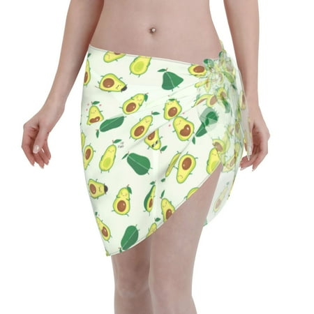 Adobk Women Beach Sarong Bathing Suit Cartoon Fruit Print Wrap Skirt Sheer Bikini Swimsuit Cover Ups For Swimwear