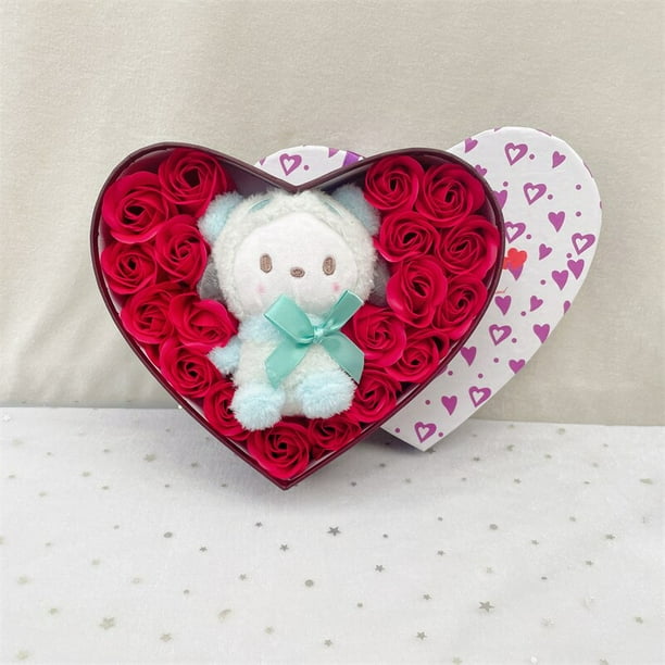 Sanrio-muñeco de peluche de Hello Kitty, muñeco de peluche hecho a mano de Kuromi, My Melody, Cinnamoroll, ramo de rosas, caja de regalo, regalos creativos de San Valentín