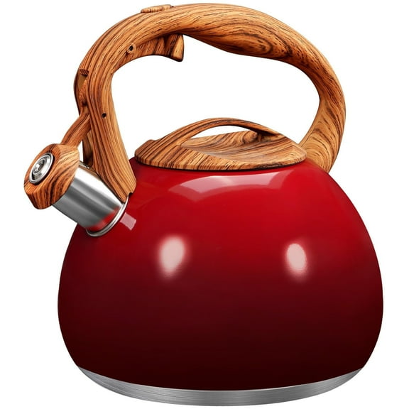 Uscover 3L Loud Whistling Stovetop Tea Kettle, Teapot Whistling Kettle with Wood Pattern Handle Loud Whistle, Food Grade Stainless Steel Tea Pot for Stovetops Water Kettle(Gradient Red)