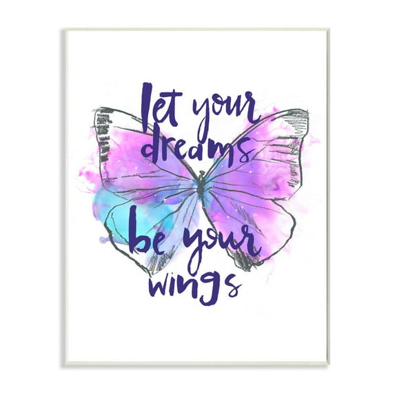 Stupell Industries Dreams Quote Purple Blue Butterfly Inspirational Sketch Graphic Art Unframed Art Print Wall Art, 10x15, by Jennifer Paxton Parker