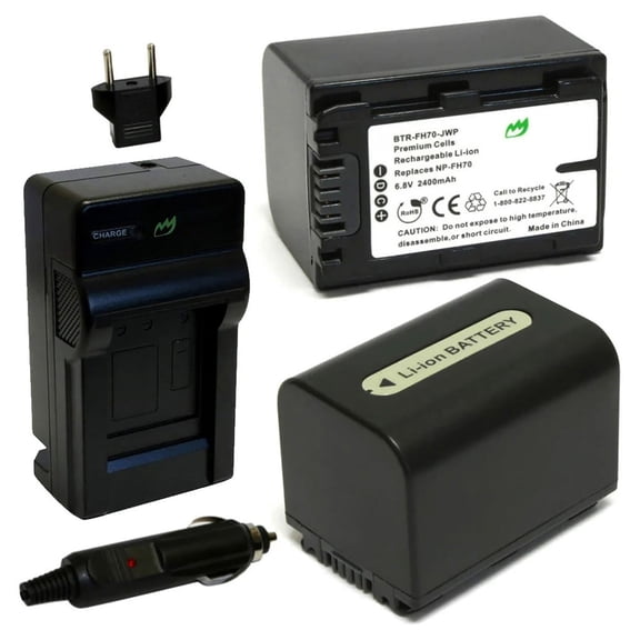 Replacement for Sony NP-FH60 Battery (2-Pack, 2400mAh) and Charger with Car Adapter