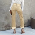 thumbnail image 5 of LWavelet Women High Waisted Cropped Straight Jeans Khaki Washed Distressed Frayed Hem Denim Pants Casual Streetwear Trousers Earthy Yellow 2XL, 5 of 6