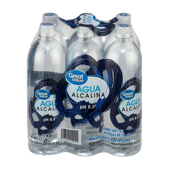 Agua alcalina Great Value 6 botellas de 1 l c/u