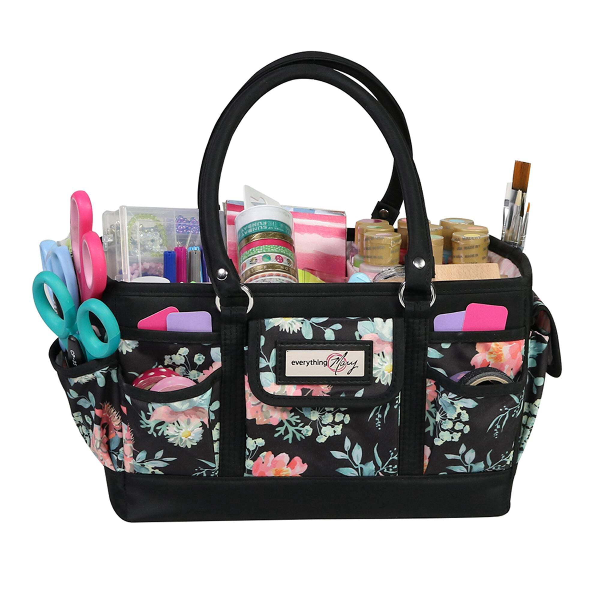 Deluxe Store  Tote Craft Organizer, Black  Floral