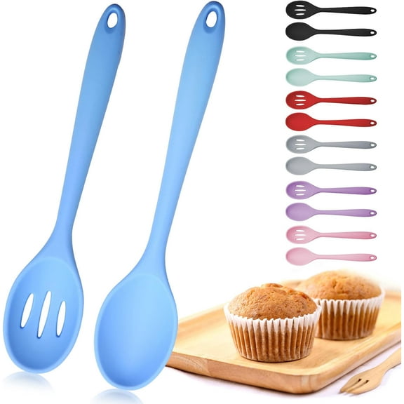 Mixing Spoons, Silicone Slotted Spoon, Silicone Spoons for Cooking, Serving Spoons for Mixing, Serving, Draining, Stirring, Dishwasher Safe, Heat-Resistant, Non Stick