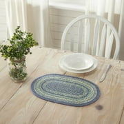 VHC Brands Jolie Farmhouse 10"x15" Placemat Blue Textured Jute Striped Oval Kitchen Table Decor