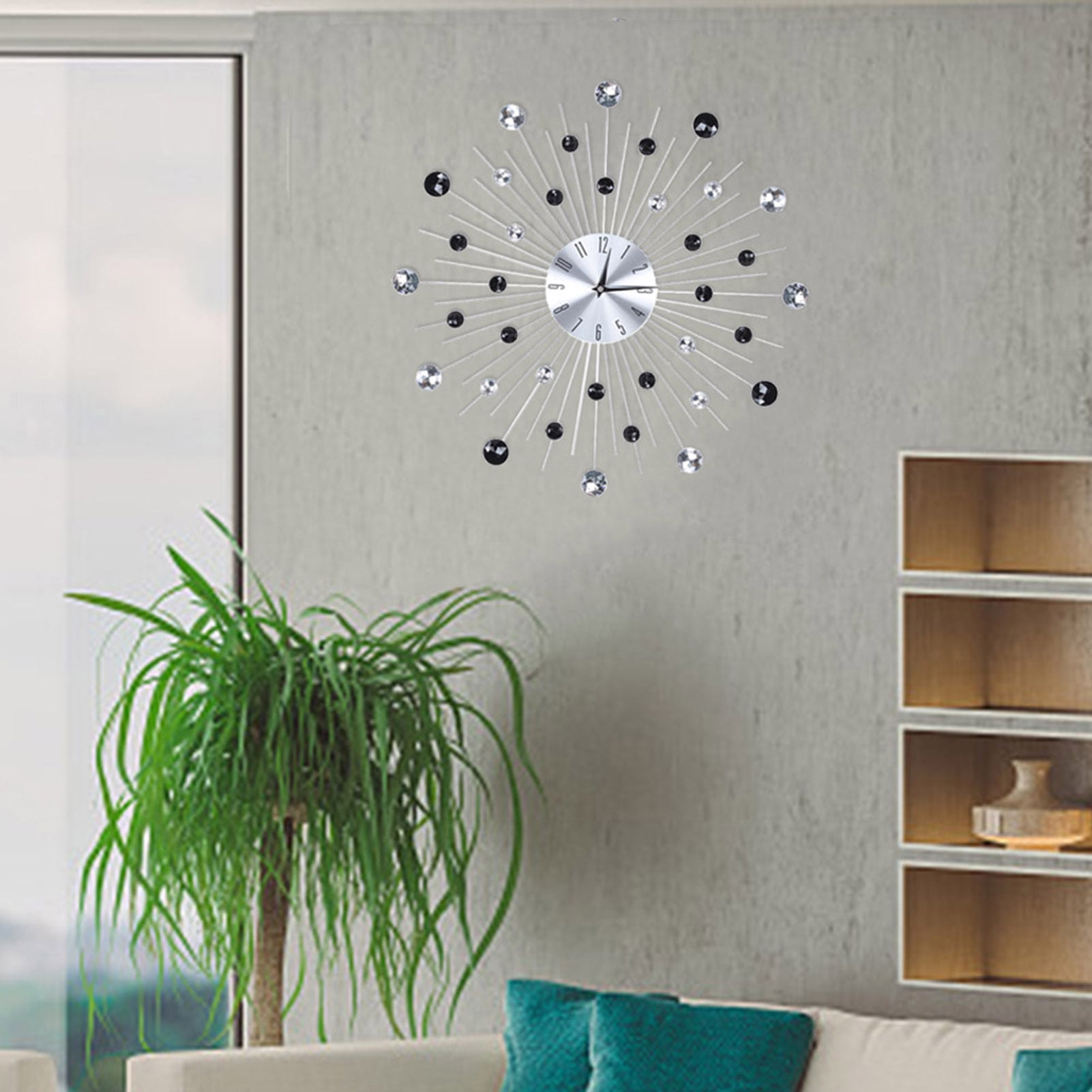 Sparkling Wall Clock, Bling Metallic Silver Wall Clock Decorative