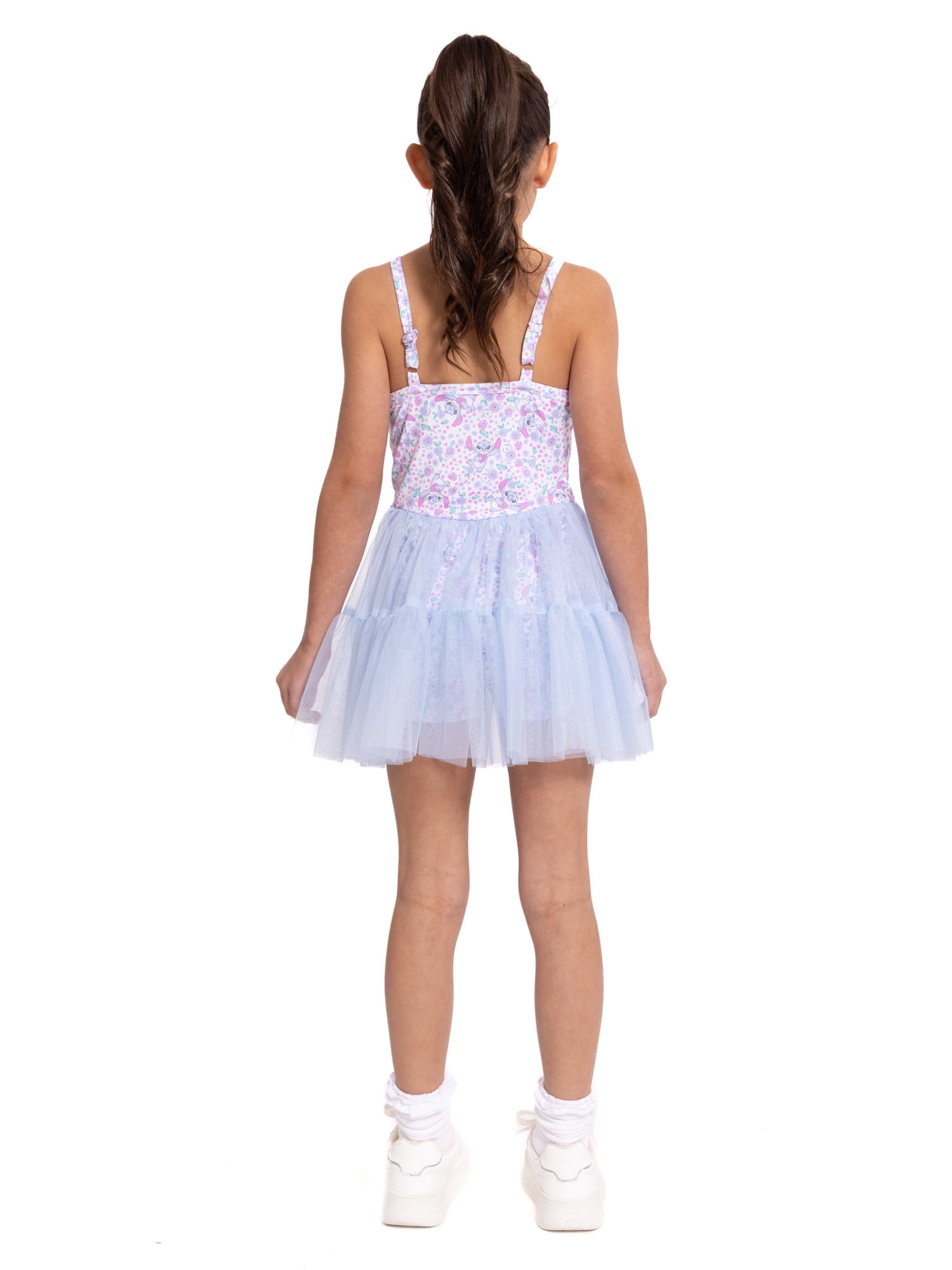 Stitch Girls Sleeveless Allover Print Tulle Romper, Sizes 4-12