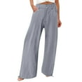 thumbnail image 2 of Wiyuqeen Plus Sized Cotton Linen Pants Women's Zipper Button Wide Leg Trousers Solid Breathable High Rised Palazzo Pants Casual Baggy Slacks with Pockets, 2 of 5