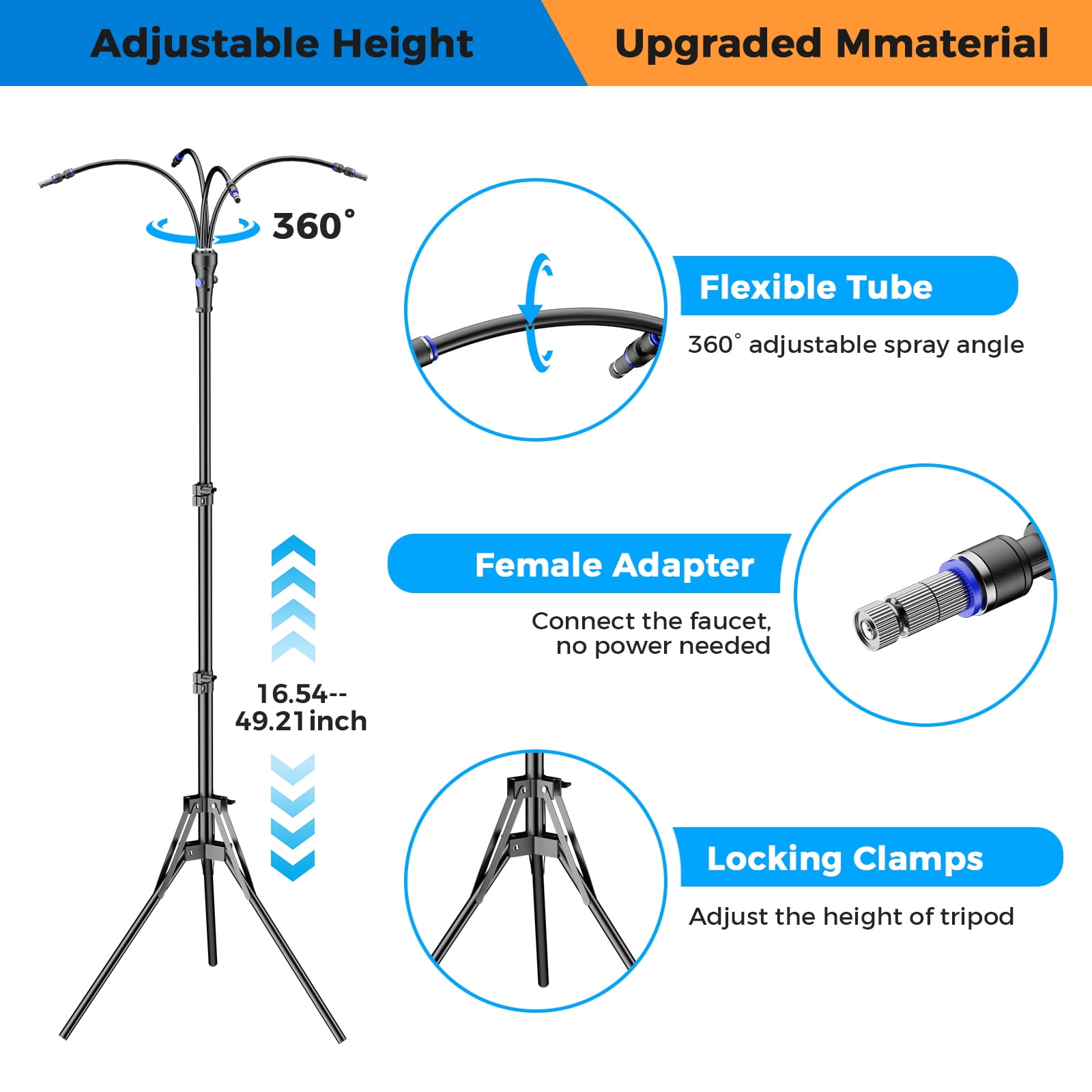 Standing Misters for Outside Patio, 4Gal Portable Bucket with 10000mAh Water Cooling Misters Set – 4FT Adjustable Height for Outdoor, Beach, Pool, Water Playing, Sprinkler, Camping
