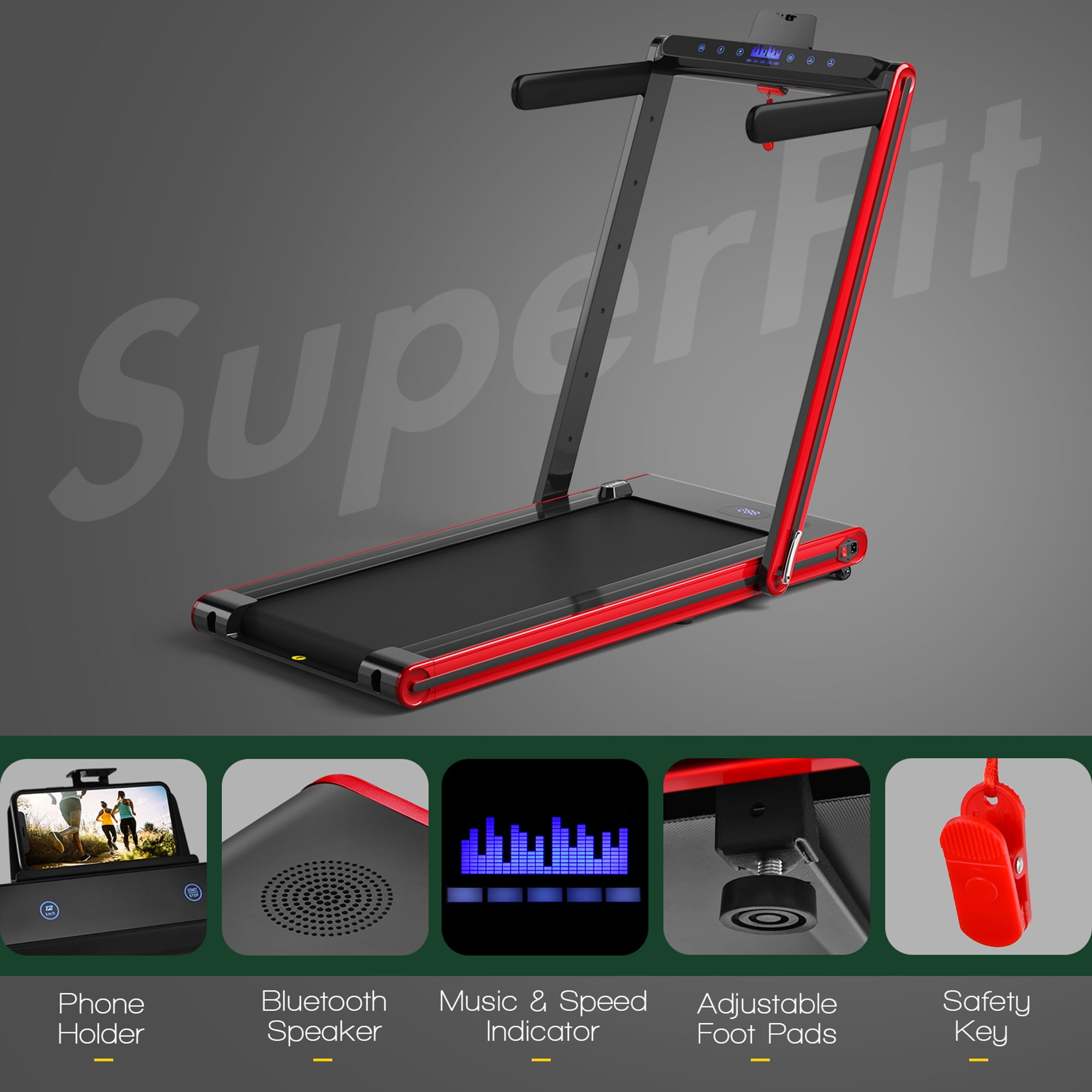Gymax 2.25HP Folding Treadmill 2-in-1 Walking Running Machine w/ APP & Remote Control Red