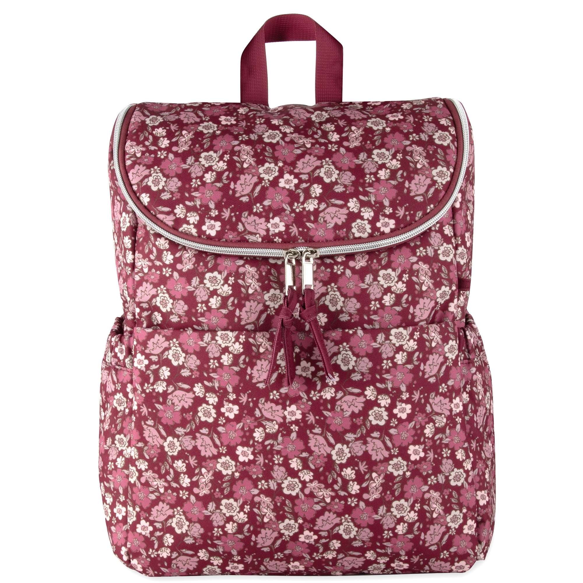 Baby Essentials 2 Piece Baby Diaper Backpack with Stroller Straps and Matching Changing Pad in Burgundy Floral