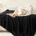 thumbnail image 3 of Biwat-Super Soft King Blanket Black Premium Silky Flannel Fleece 3D Ribbed Jacquard Lightweight Bed Blanket All Season Use (Black Ribbed, King(90"x110")), 3 of 4
