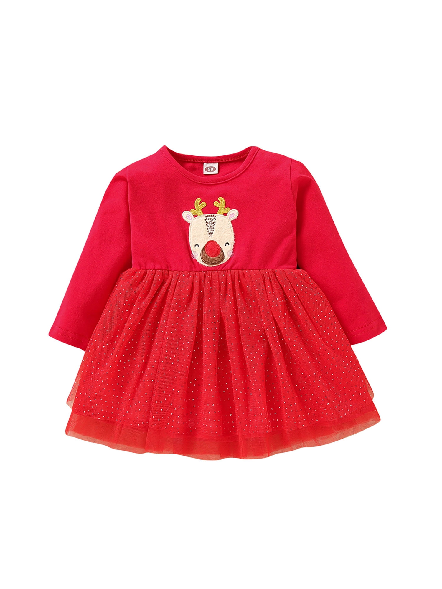 Xmas Infant Baby Kids Girl Clothes Long Sleeve Christmas Party Princess Dress