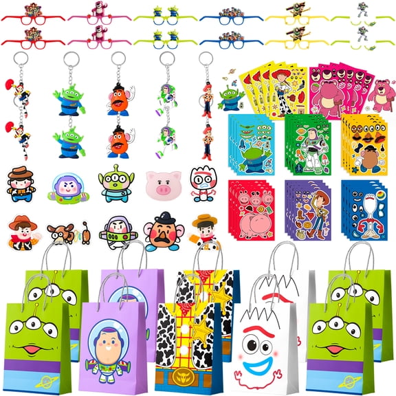 Toy Story Party Favors for Kids, 50pcs Toy Story Birthday Party Favors Set- Toy Story Goodie Bags Key Chains Stickers Photo Props etc Toy Story Party Supplies, for Toy Story Birthday Decorations