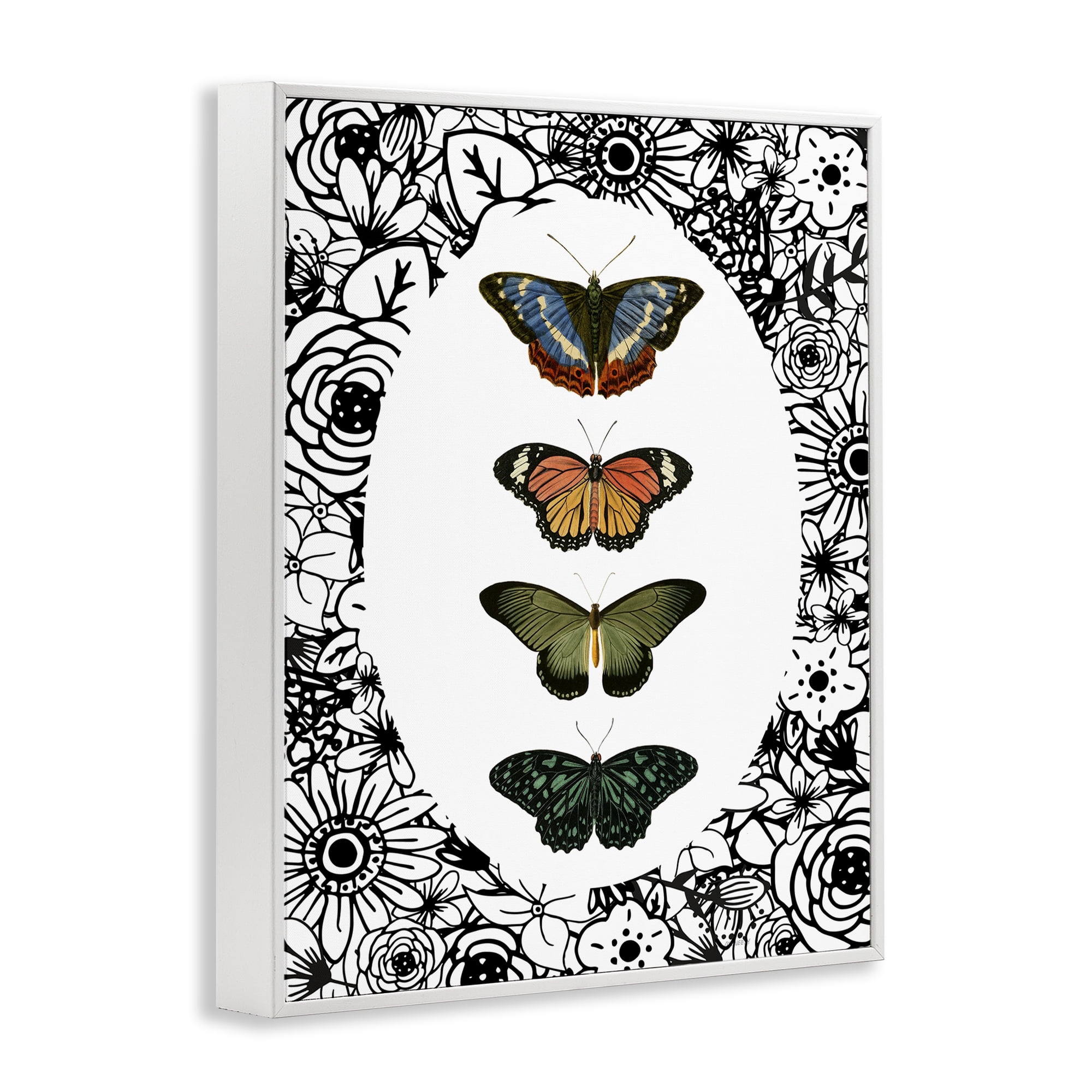 Stupell Industries Floral Border Butterfly Lineup White Framed Giclee Art, design by Dan Meneely