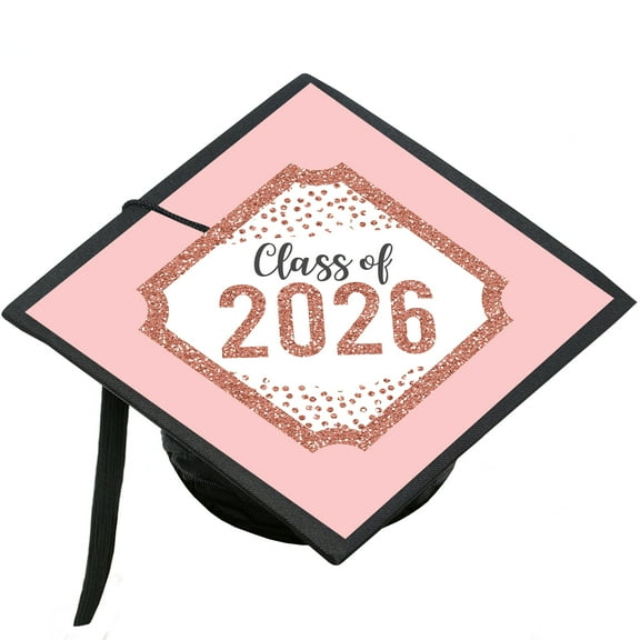 Big Dot of Happiness Rose Gold Grad - 2026 Graduation Cap Decorations Kit - Grad Cap Cover