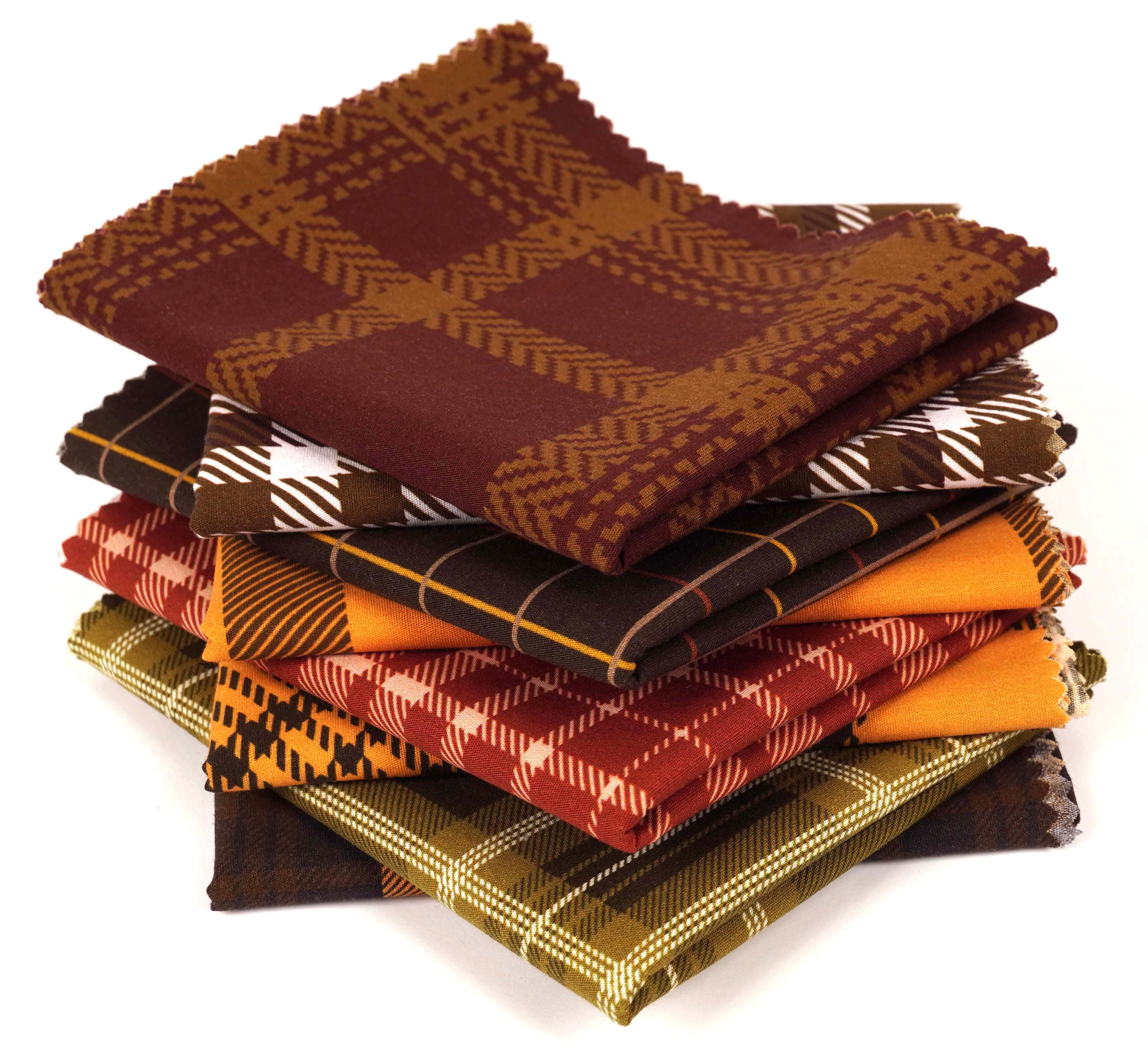 Soimoi 8 Pc Fat Quarter Bundle,Check & TartanPrint 18"x 22"DIY Patchwork-100% CottonPre-Cut Quilting Fabric Orange, Black, Browns
