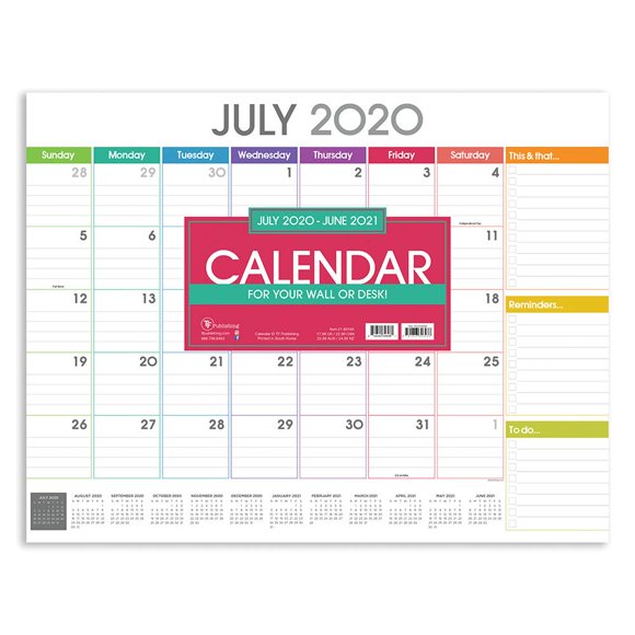Rainbow Blocks Large Monthly Blotter July 2020 - June 2021 Calendar