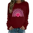 thumbnail image 1 of HKEJIAOI Breast Cancer Shirts for Women Pink Ribbon Sweatshirt Long Sleeve Cancer Fight Awareness Tee Tops, A-Red L, 1 of 4
