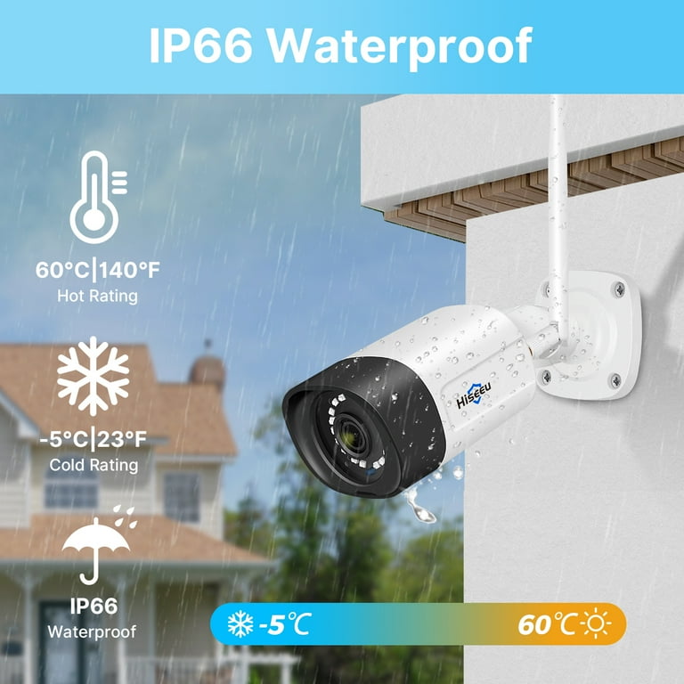 Hiseeu Wireless Security System w/ 4 Cameras, 2 Way Audio