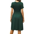 thumbnail image 3 of Frontwalk Ladies Sundress Short Sleeve Swing Dresses V Neck Summer Midi Dress Women Kaftan With Pocket Dark Green S, 3 of 4