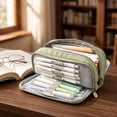 thumbnail image 3 of Multi-Layer Oxford Cloth Pencil Pouch, Aesthetic High Capacity Stationery Organizer with Secure Elastic Loops and Durable Zippers Green, 3 of 4