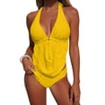thumbnail image 5 of Pounoo Women's Three Piece Swimsuits Halter Neck Flowy Top Solid Bathing Suits Summer Vacation Style Lightweight Swimwear with Cover Up Gift, 5 of 9
