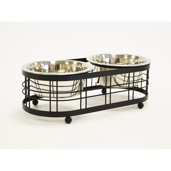 Barkley & Evans Elevated Double Pet Feeder, Removable Stainless Steel Bowls on Metal Stand, Raised Feeding Station for Pets, Dogs, Puppies, Cats Wet or Dry Food and Water - 1 Pint Bowls 16 fl. oz