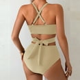 thumbnail image 3 of High Neck Two Piece Swimsuits Women Cross Front Ruched Bikini Sets Women's Bathing Suit for Swimming Beachwear, 3 of 4