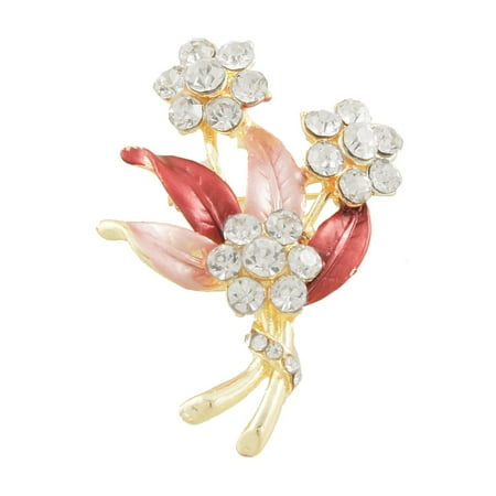 - Glittery Rhinestone Inlaid Bunch Flower Burgundy Pink Leaf Brooch