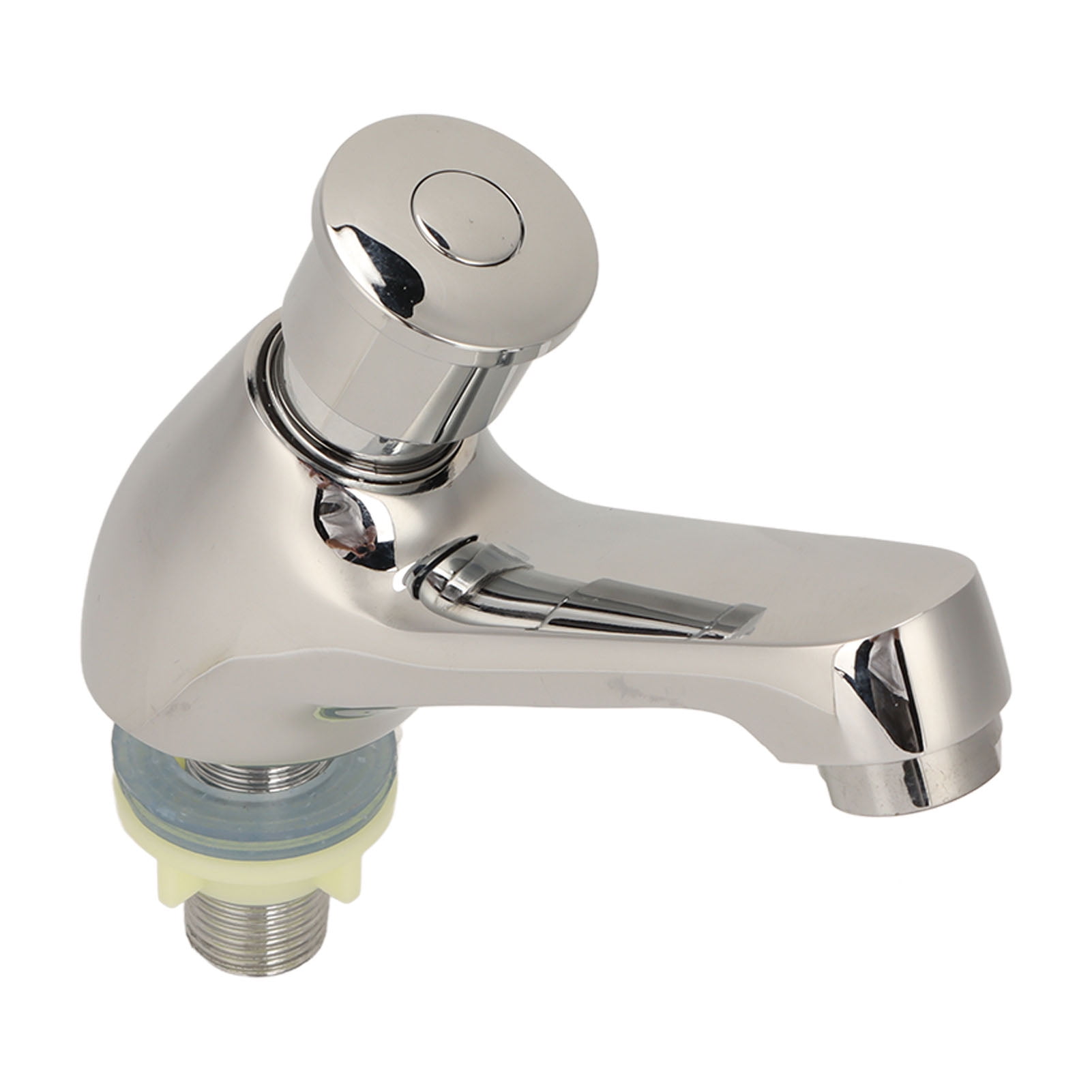 Riousery Time Delay Silver Faucet Single Tube Cold Water Basin Taps G1/2 Thread Copper Bathroom Sink Push Button Faucet Hardware 5.51 inches / 14 cm For Home Kitchen Hotel Washroom