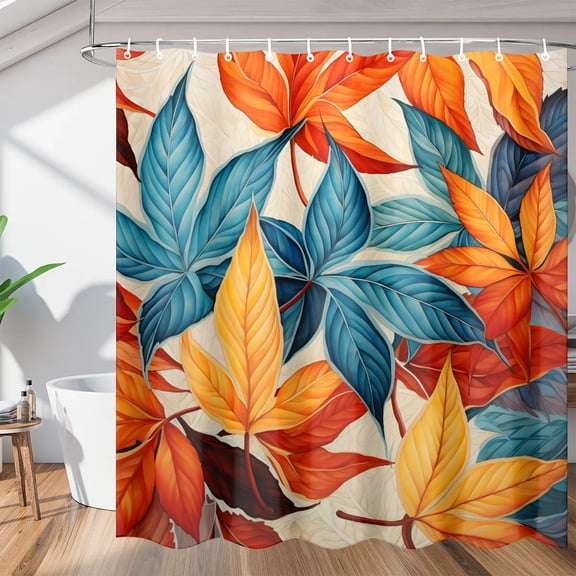 Fall Leaves Shower Curtain Sets, Washable Polyester Fabric, Autumn Bath Curtain for Bathroom Decor with Hooks 36"W x 72"H