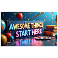 thumbnail image 1 of Colorful School Themed Banner with Apple Books Globe School Bus Awesome Things Start Here Text Party Decorations Backdrop for Classroom Celebrations School Events Photo Props Kids Parties, 1 of 4