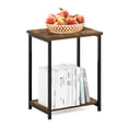 thumbnail image 2 of Furinno Simplistic Side Table, 2-Tier Rustic Brown End Table with Metal Frame, Open Shelf Night Stand, Bedside Table, Easy Assembly, for Living Room, Bedroom, Amber Oak, 2 of 6