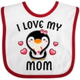 thumbnail image 3 of Inktastic I Love My Mom with Cute Penguin and Hearts Girls Baby Bib, 3 of 4