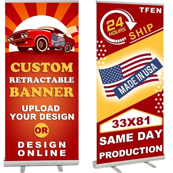 Custom Aluminum Retractable Banner (33" × 81"), Roll up Banners Personalized Pop up Banners Full Color