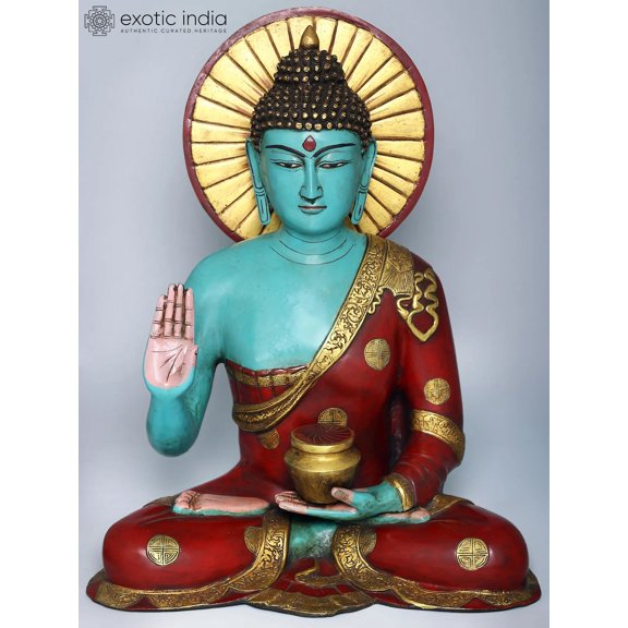 Brass Gautama Buddha In Abhaya Mudra | Handmade Indian Decorative Sculpture for Home Decor