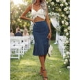 thumbnail image 4 of EMMIOL Women's Mermaid Midi Skirt Elastic Mid High Waist Flowy Hem Satin Skirt Retro Y2K Summer Casual Trendy, 4 of 6