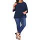 thumbnail image 2 of Blusa Casual de Verano para Mujeres de Talla Grande Agnes Orinda con Puntos Suizos, Manga de Pétalo y Cuello Redondo 1X Azul Marino, 2 of 6