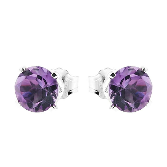 Gem Stone King 1.50 Cttw 6MM Round Purple Amethyst 925 Sterling Silver Earrings for Women | Fine Jewelry Gifts for Her Mom Women Wife