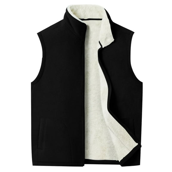 LpwkSSA Winter Fleece Vest for Men Solid Color Sleeveless Thicked Warm Vests Jacket Fashion Casual Oversized Cargo Waistcoat with Pocket Black XL