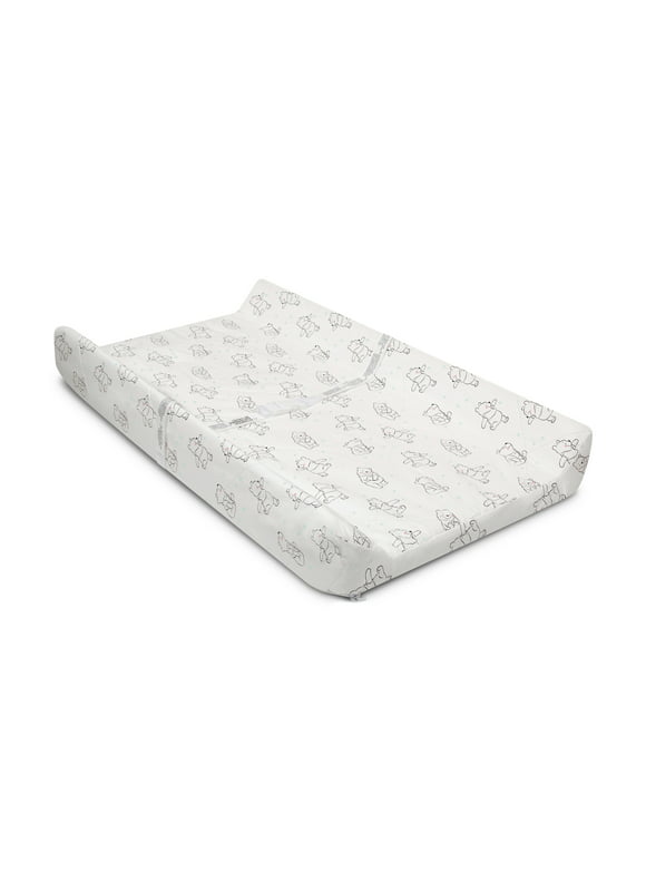 Disney Winnie the Pooh Contoured Changing Pad with Plush Cover by Delta Children  Machine Washable Cover and Waterproof Outer Layer, Grey