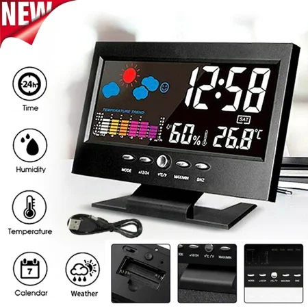 KNACK - Led Digital Alarm Clock Snooze Calendar Thermometer Hygrometer Weather Display