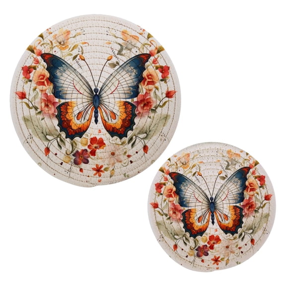 Beautiful Floral on A Butterfly Pot Holders Set Trivets Hot Pads Cotton Mats for Cooking