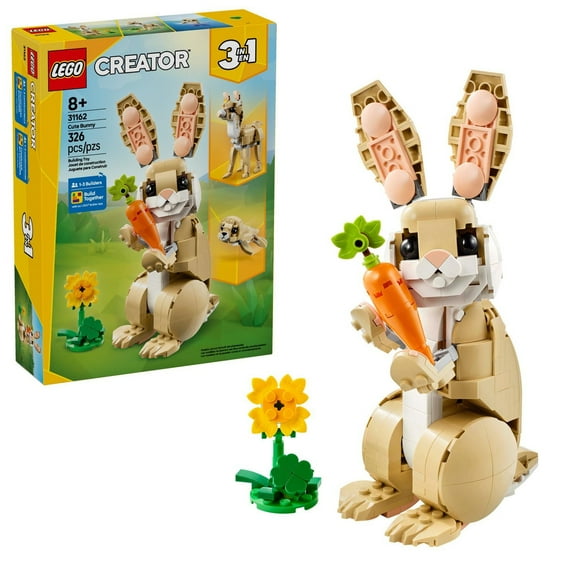 LEGO Creator 3 in 1 Cute Bunny Toy - Building Toy Set with 3 Build Options, Bunny, Seal, or Llama - Animal Figures for Kids, Girls and Boys, Ages 8+ - Gift Idea for Birthdays - 31162, Includes 326 Pieces, Ages 8+