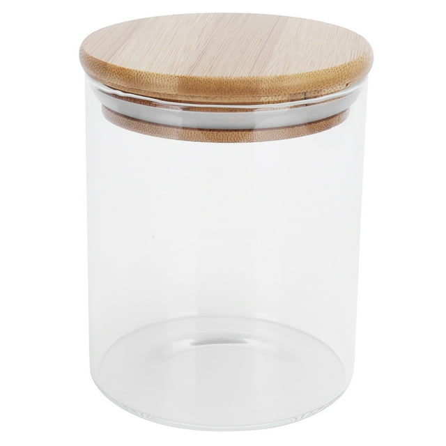 Tarro de almacenamiento de alimentos, contenedor transparente de almacenamiento redondo de madera de 450 ml, suministros para el hogar fiel a su promesa